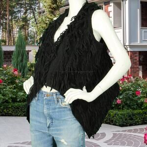 ASOS Open Front Faux Fur Furry Fuzzy Shaggy Pile Boho Cardigan Vest S
